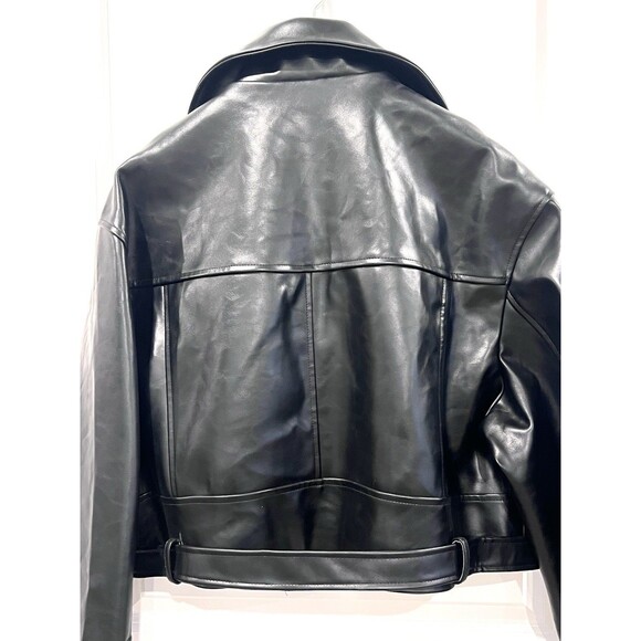 Lioness Faux Leather Jacket Staten Island Cropped Biker Jacket Size XL Black New - Picture 9 of 14